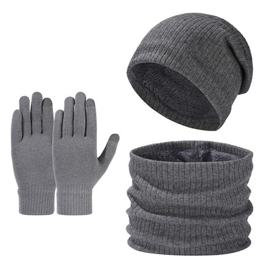 Yousheng 3 Pcs/Set Unisex Winter Hat Scarf Gloves Set Thick Knitted Ear Protection Cap Gloves Stretchy Windproof Winter Outdoor Cycling Dome Beanie