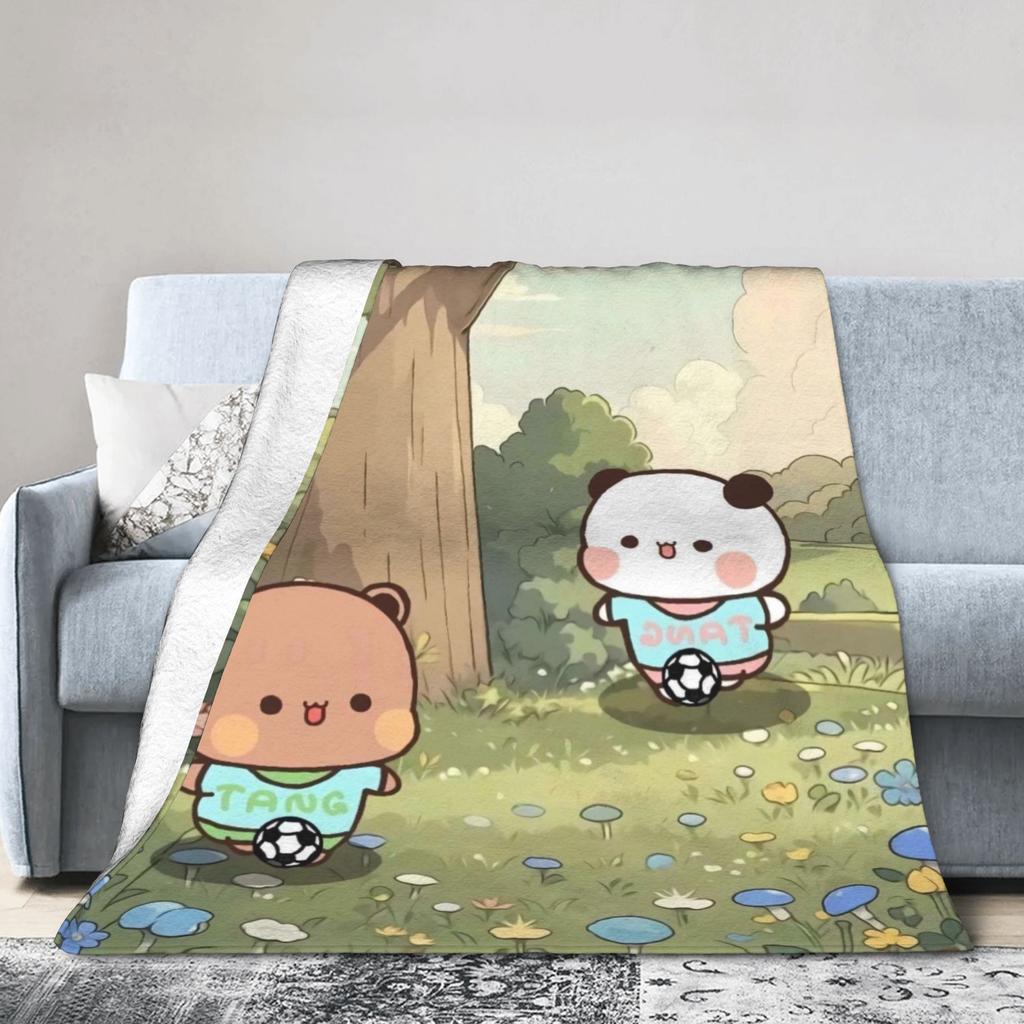 Soft BlanketKids Picnic Bubu & Dudu Playing Football Throw Blanket Flannel Bedspread For Couch Bed Street Trend Sofa Bed Cover