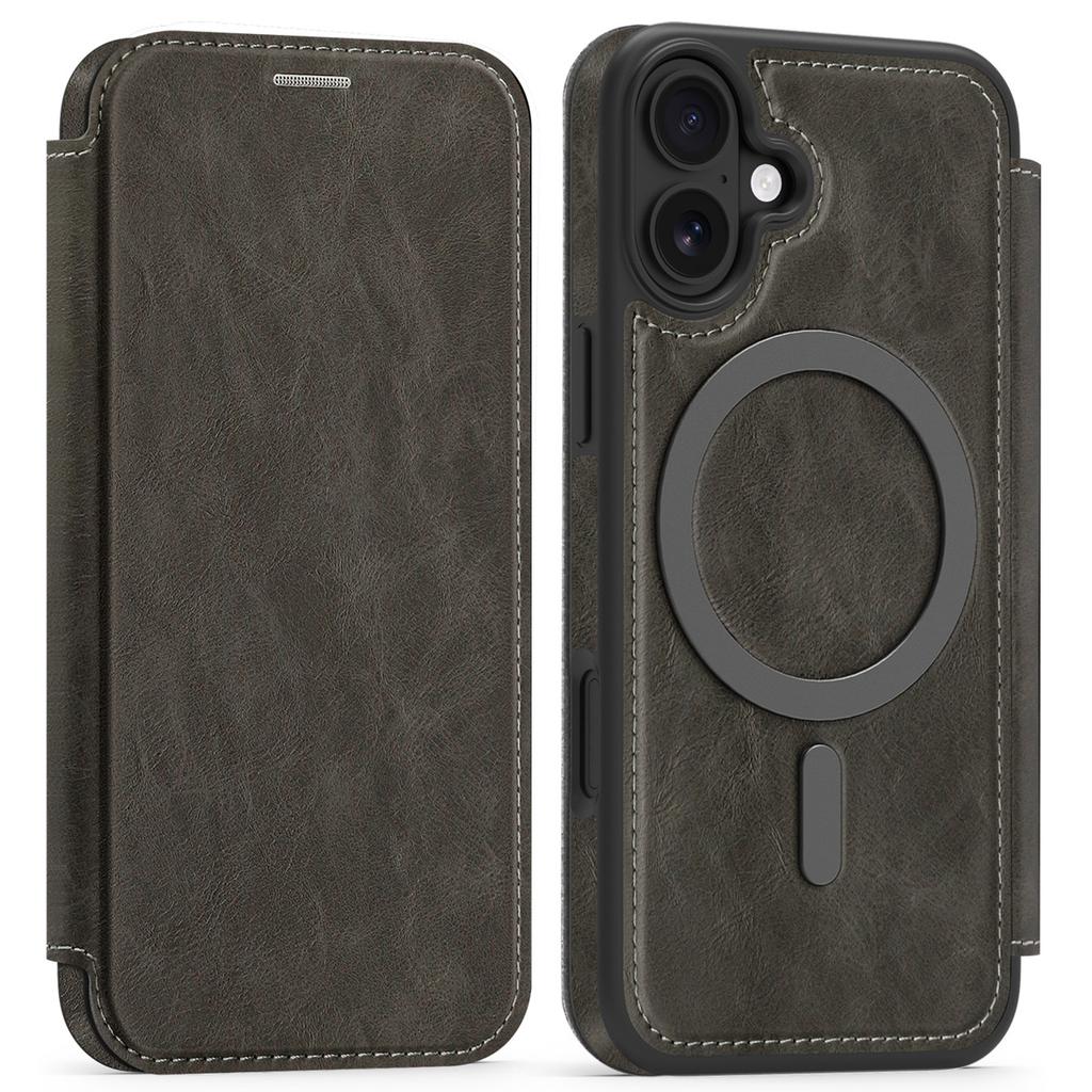 For iPhone 16 Case Compatible with MagSafe RFID Blocking Card Holder Leather Phone Cover