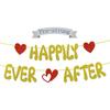 Happily Ever After Glitter Banner, NO-DIY,Bachelorette Wedding Party Banner Bridal Shower Banner Gold, Wedding Engagement Party Supplies