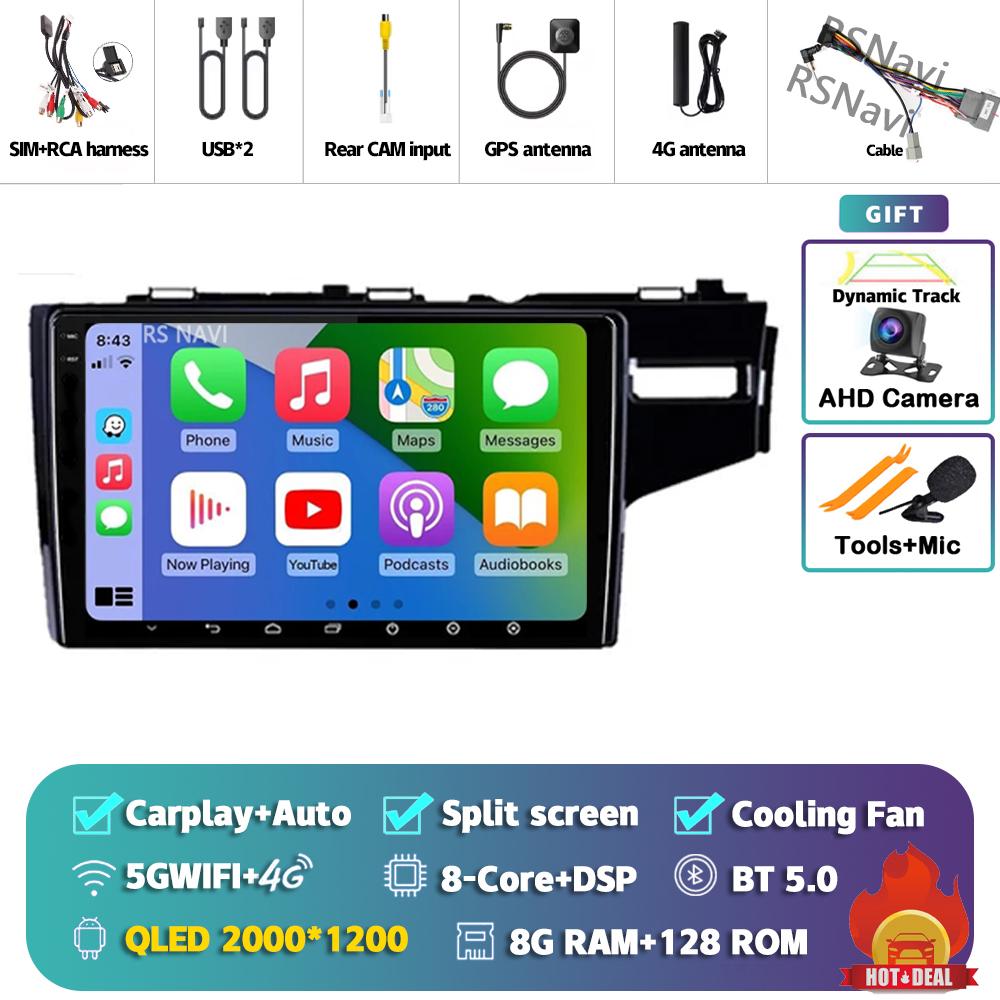 Android 14 Carplay Auto для Honda Jazz Fit 2014 - 2015 Автомобильный радиоплеер Мультимедиа стерео 360 Камера Навигация Видео AI Voice