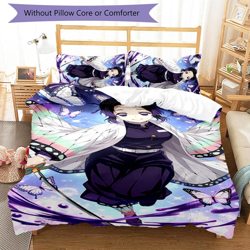 3pcs Demon Slayer characters2 pattern bedding set duvet cover set includes duvet cover &pillowcases, perfect all season bedroom decoration & gift
