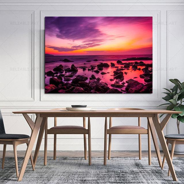 Landscape Pictures Seascape Posters Sunrise Sunset Canvas Painting Sky Fire Cloud Wall Art for Living Room Home Decor Cuadros No Frame
