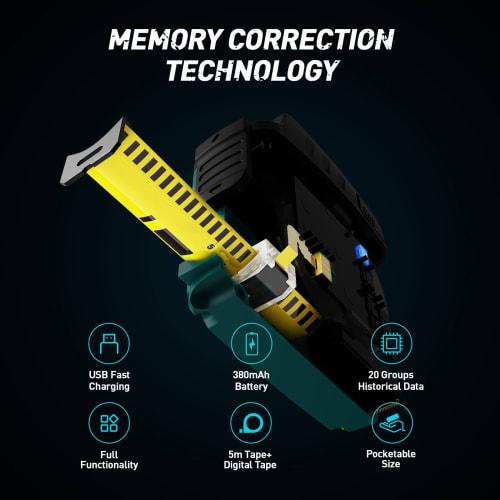 2-in-1 Digital Tape Measure, 16 Feet, with Display, Smart Tape Measure, Pythagoras Mode, Waterproof and Rechargeable, 1/2 Self-Centering, 20 Groups of