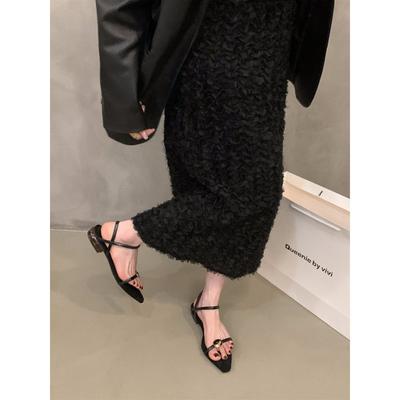 Niche черные босоножки на низком каблуке с одним словом, туфли-феи, новые летние туфли 2024 года во французском стиле с тонким ремешком в римском стиле