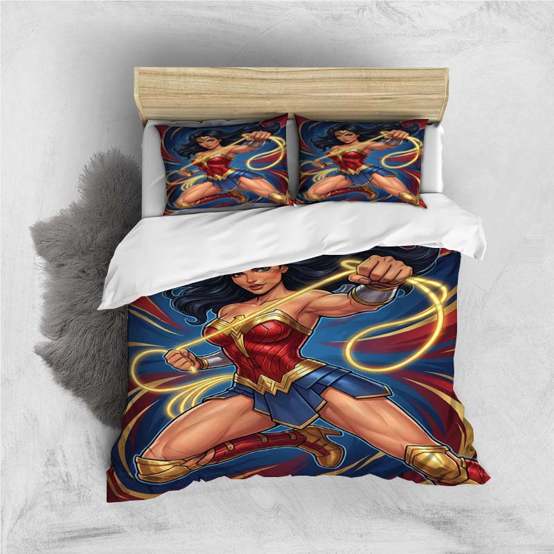 Новый мини-набор постельного белья Wonder Woman (Чудо-женщина) из комиксов, 1 пододеяльник и 2 наволочки, декор для дома, праздничный подарок.