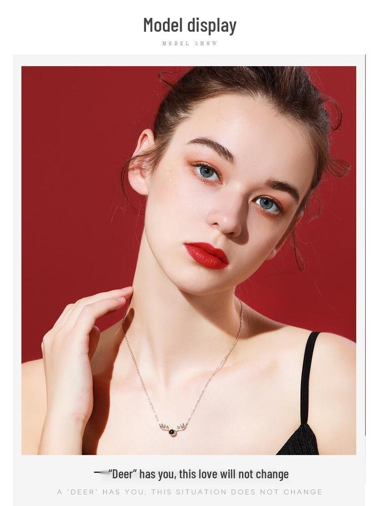 Ожерелье 'Я люблю тебя' с оленьими рогами - Цепочка на ключицу из стерлингового серебра 925 пробы, Японская и корейская мода, Стиль TikTok, Рождественский подарок