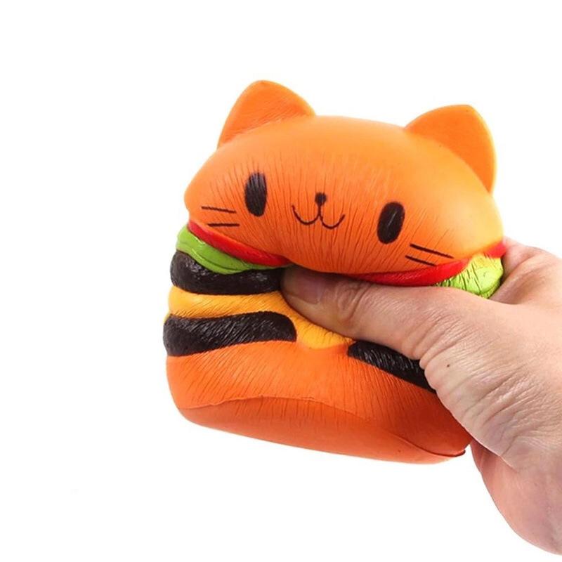Jumbo Cat Face Burger Squishy Имитация хлеба PU Ароматические мягкие медленно растущие сжимаемые игрушки Снятие стресса Детские игрушки Рождественский подарок