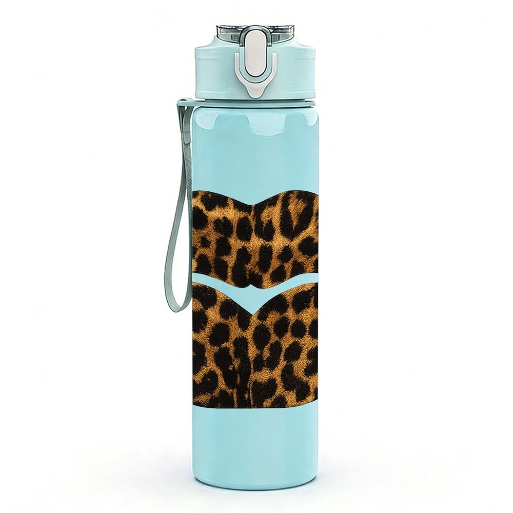 1PC Leopard Lips Texture Print 750ml Color Plastic Sports Water Bottle Leakproof Flip Straw Lid Suitable for Sports Office Home Use