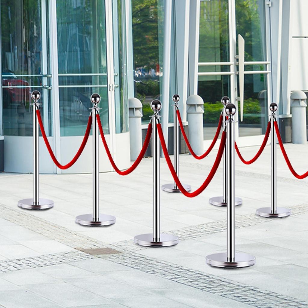 Queue Barriers Divider Delimitation Posts with Red Ropes Stainless Steel diameter 32 x 95CM Silver