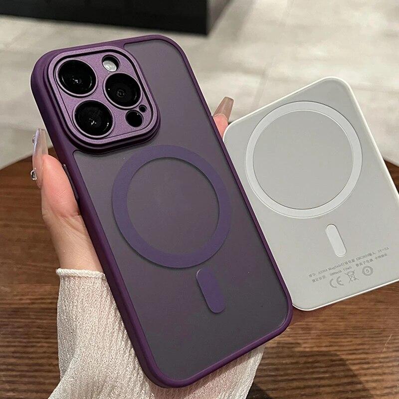 Luxury Strong Magnetic Wireless Charge Case For IPhone 14 13 12 15 Pro Max Plus Matte Frosting Magsafe Full Lens Protector Cover