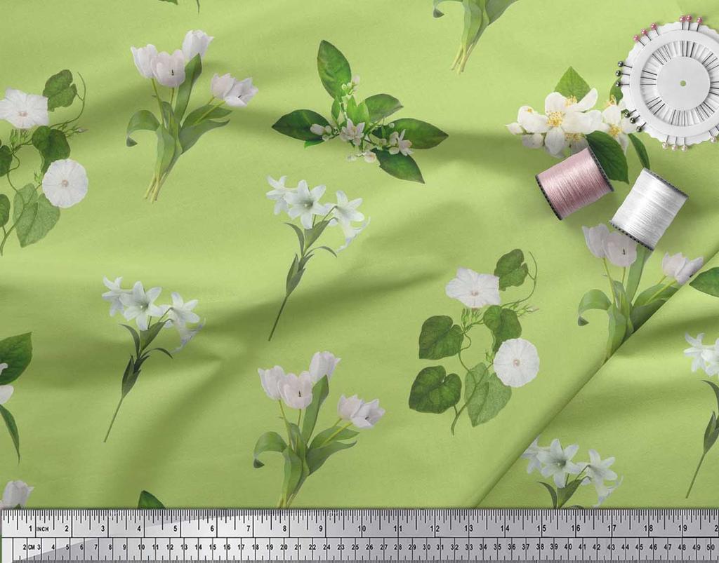 Soimoi Японская креп-сатиновая ткань с листьями, тюльпанами и цветочным принтом азалии, ткань по метрам 42 дюйма