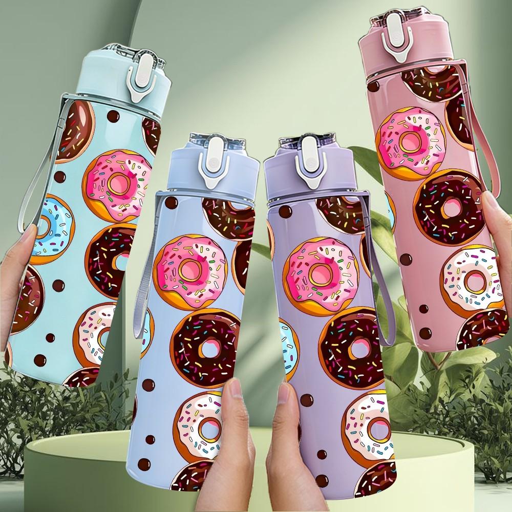 1PC Chocolate Donut Sweet Food Print 750ml Color Plastic Sports Water Bottle Leakproof Flip Straw Lid Suitable for Sports Office Home Use