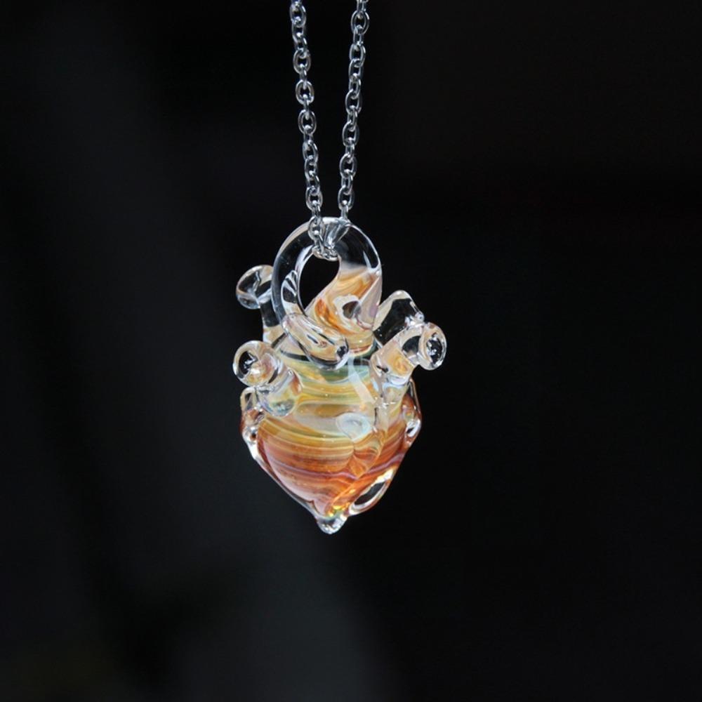Handmade Transparent Heart Pendant Necklace Silver Chain Coloured Glaze Chain Choker Gift