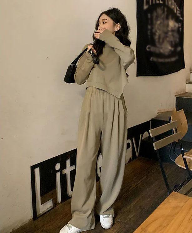 Однотонный пуловер нестандартной формы, комплект из двух предметов, женский осенне-зимний повседневный топ с длинными рукавами, широкий брючный костюм