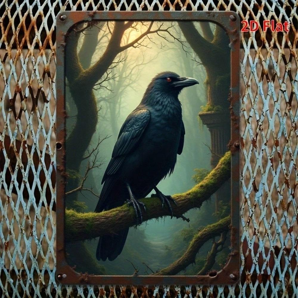 Винтажное металлическое настенное искусство "Ворон", 8x12 дюймов, Рустикальный готический декор для дома