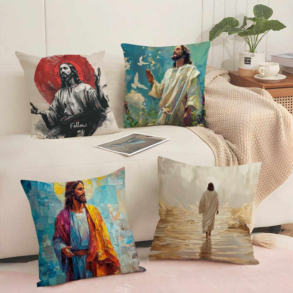 Jesus Cushion Cover Soft Short Plush Pillow Cover Smooth Cozy Texture Aesthetic Cushion Case Home Decor