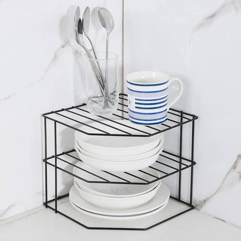 Kitchen Storage Corner Shelf Seasoning Pot Bowl Dish Glasses Countertop Organizer Rack 3 Tier Removable Cosmetic Makeup Holder 2