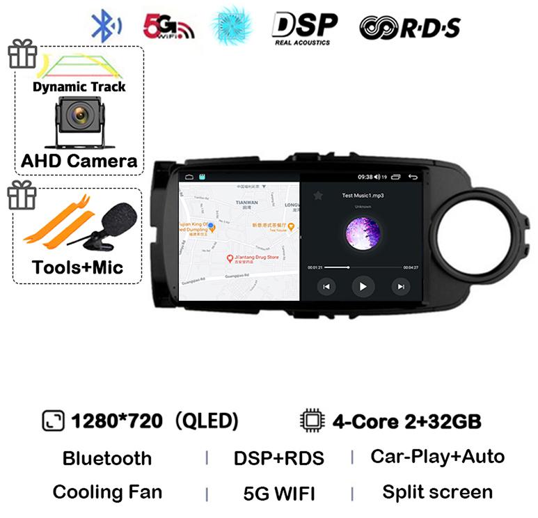 Android14 Carplay Auto For Toyota Yaris 2012 2013 2014 2015 2016 2017 Multimedia Car Radio Player WIFI+4G SIM Stereo DSP GPS RHD