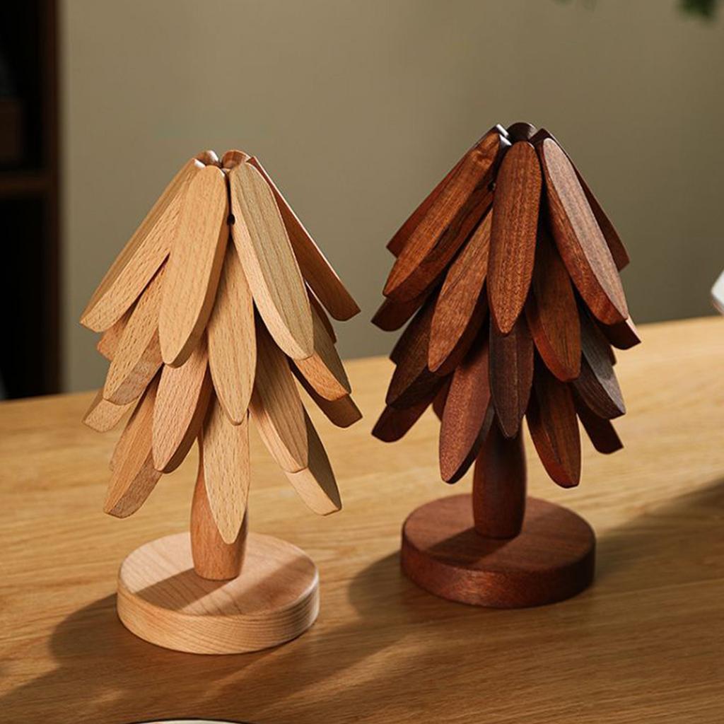 Christmas Tree Wooden Trivets Tree Shape Decorative Anti Scald Heat Table Mat Wood Table Mat for Teapot Hot Pots