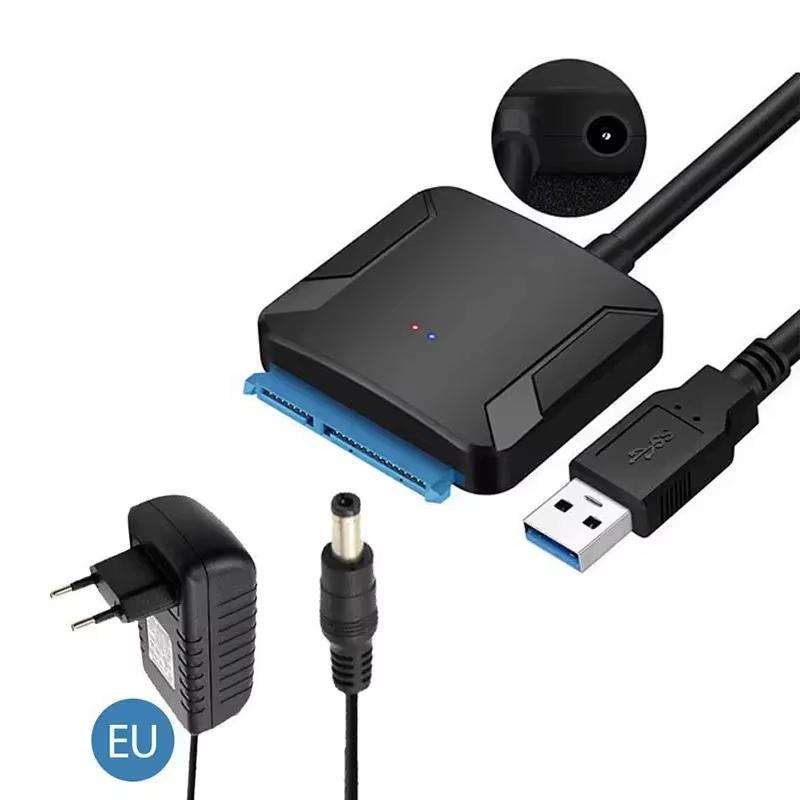 USB3.0 to SATA 3.5 HDD Cable SATA III Hard Drive Adapter Converter for 2.5" SSD HDD Hard Drive Disk with 12V/2A Power Adapterer