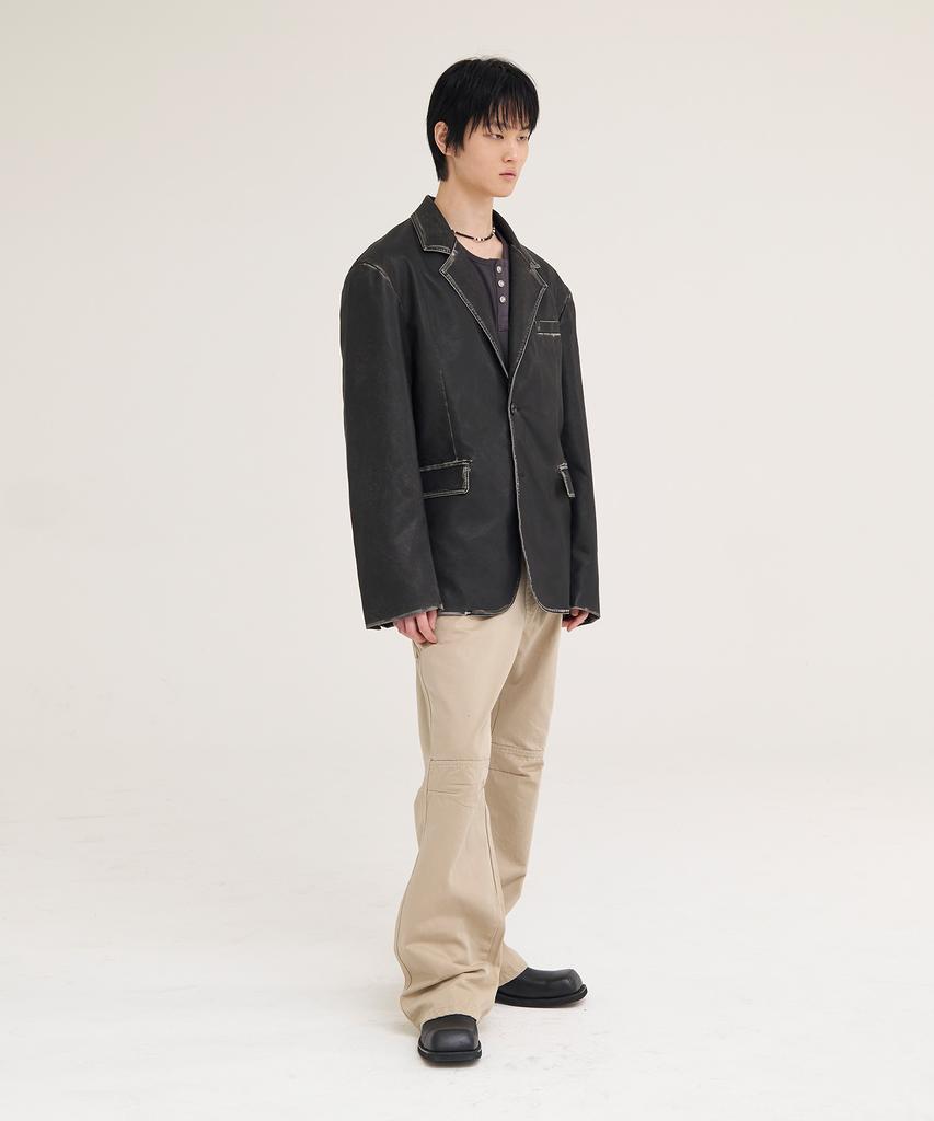 Akecii Scratch Leather Blazer_Black