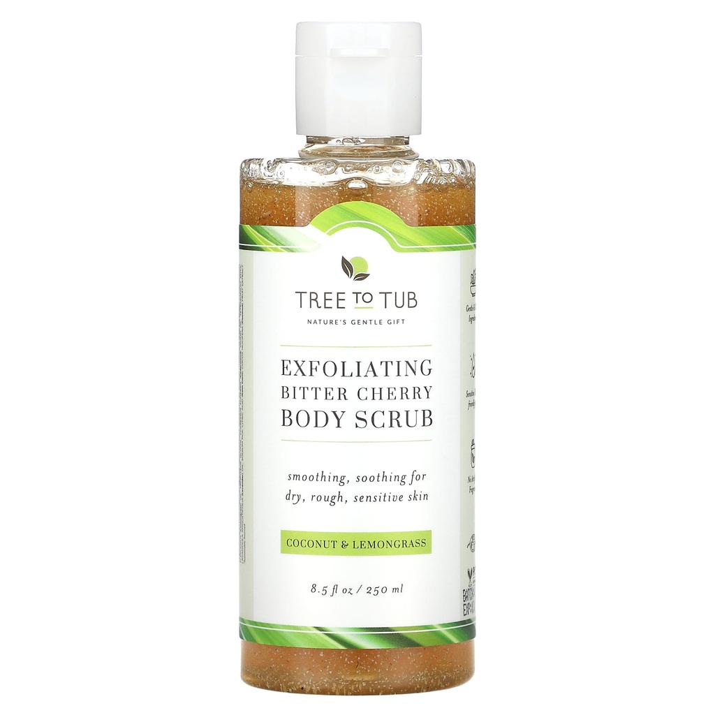 Tree To Tub Exfoliating Bitter Cherry Body Scrub, Coconut and Lemongrass, 8.5 Fl Oz (250 Ml)