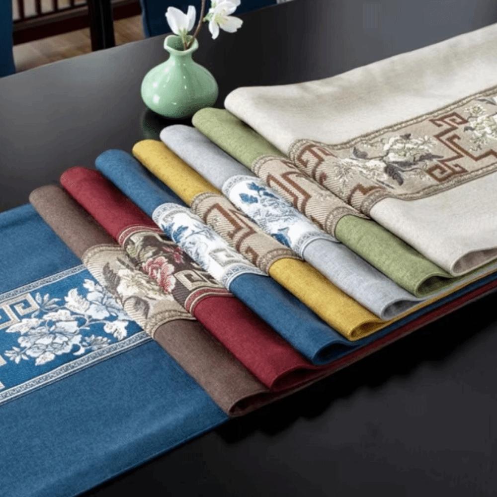 Chinese Style Floral Table Runner Washable Tea Table Cloth Embroidery Bed Flag Hotel Decoration