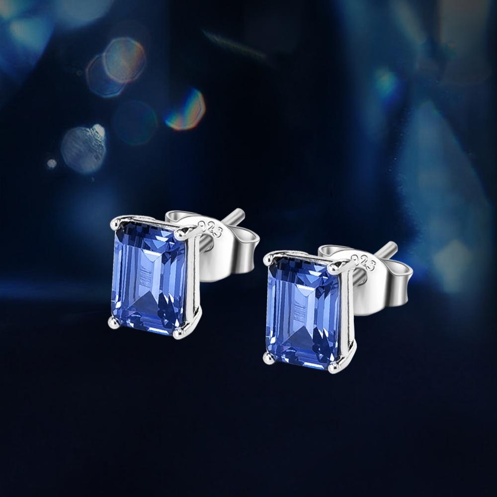 Tanzanite Stud Earrings Jewelry Womens Silver Rectangle Earrings