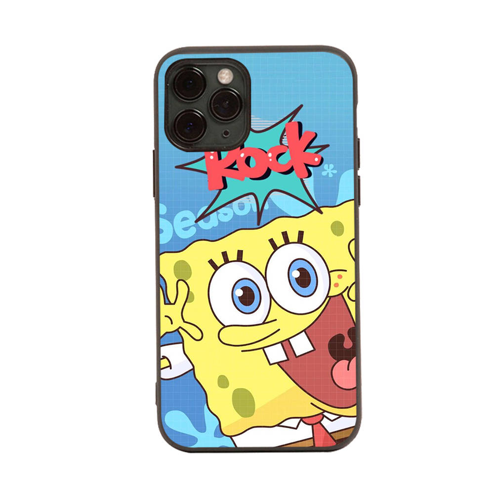 PB6 SpongeBob Black Sofe Case for iPhone 16 15 Plus 14 13 Pro 8 SE XR XS Max P30 Nova 5T Y5P Y6 Y7 Y8P Y9 Realme C30 C33 C31 VIVO Y36 V27