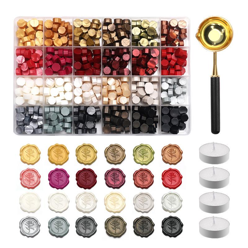 Wax Seal Beads Spoon Kit White Wax Self-Assembly Set Divided Tray Sealing Wax Stamp Accessories Candle Heating Spoon