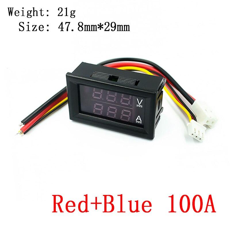 DC0-100V 1A 10A 50A 100A Вольтметр Амперметр Красный Синий Светодиодный Усилитель Двойной цифровой вольтметр 0,56 ''Светодиодный дисплей 50A 100A Дивертер