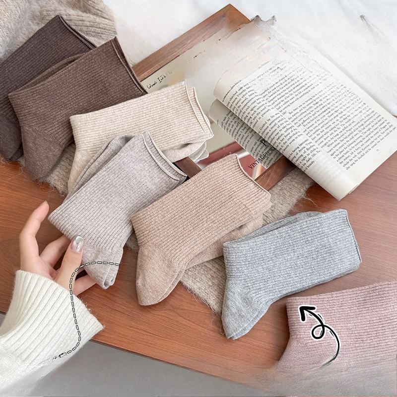 Женские носки до середины икры, Весенне-осенние хлопковые носки, Длинные носки, Однотонные, Универсальные осенние бесшовные махровые носки