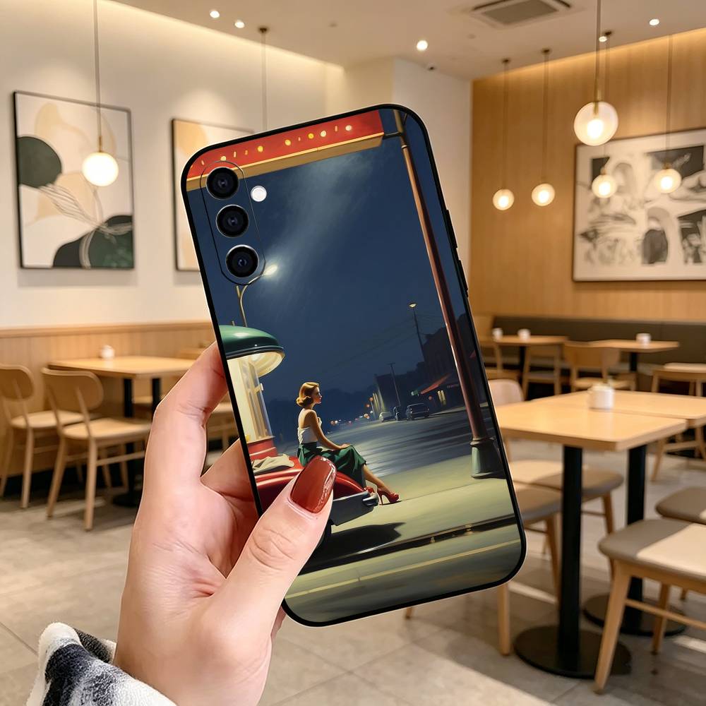 E-edward H-hopper Art Phone Case Black Silicone Soft For Samsung Galaxy A73,A72,A71,A70,A53,A52,A51