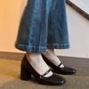 Nai Pie! Mary Jane high heels women's thick heels square head black small leather shoes with soft leather light mouth single shoes spring and autumn