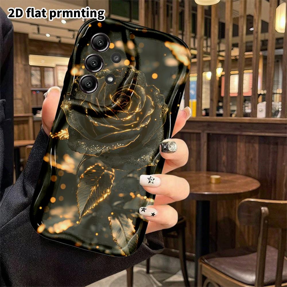 Phone Case: 2D Flat Samsung Galaxy A34 A35 S20 S22 S21 FE Plus Ultra Protective Case, Gilded Black Rose, Christmas and Halloween Holiday Gift