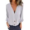 Women's Fashion Solid Color V-neck Button Casual Loose 3/4 Sleeve Top Jacket