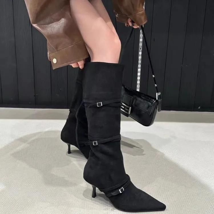 Fashion New In Woman High-heeled Boots Knee High About The Knee Trend Elegant Fashion Pointed Toe Designer Sexy