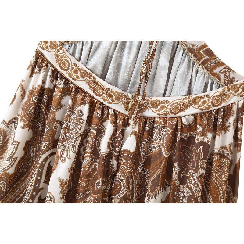 Kaslead New Women Clothes Western Style Fashion Simple Hanging Neck Sling Print Long Dress