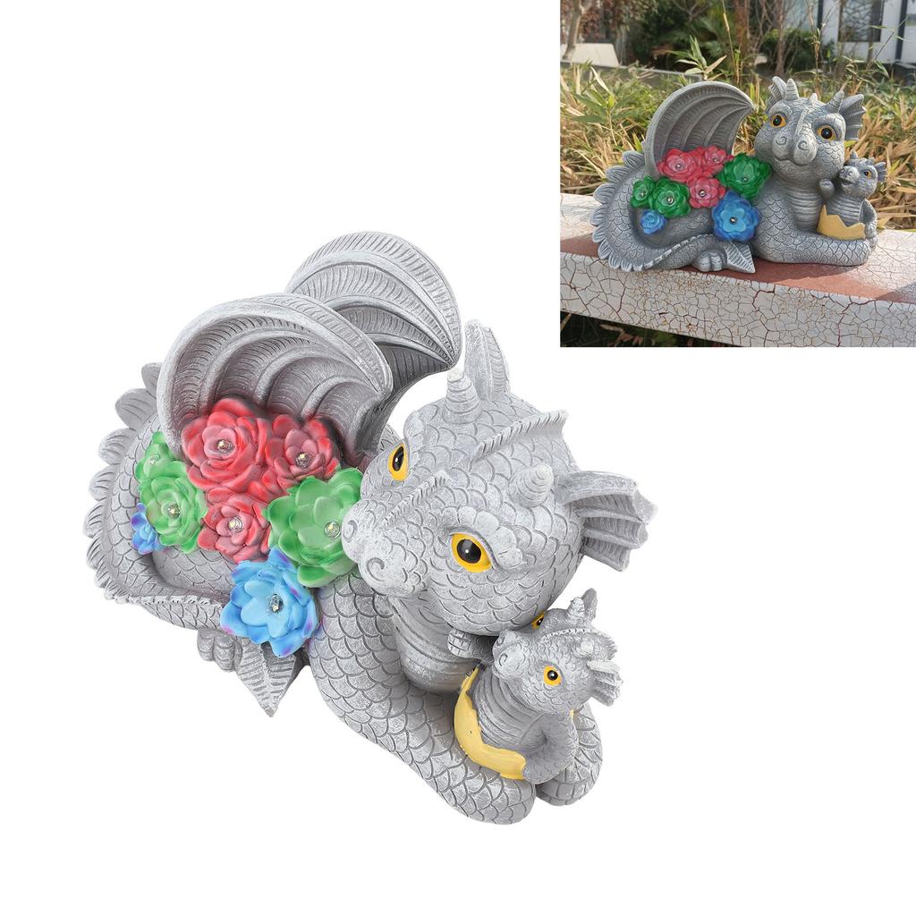 Dinosaur Garden Statue, Solar Powered Mother Son Outdoor Decoration, Dinosaur Resin Sculpture for Garden Decoration