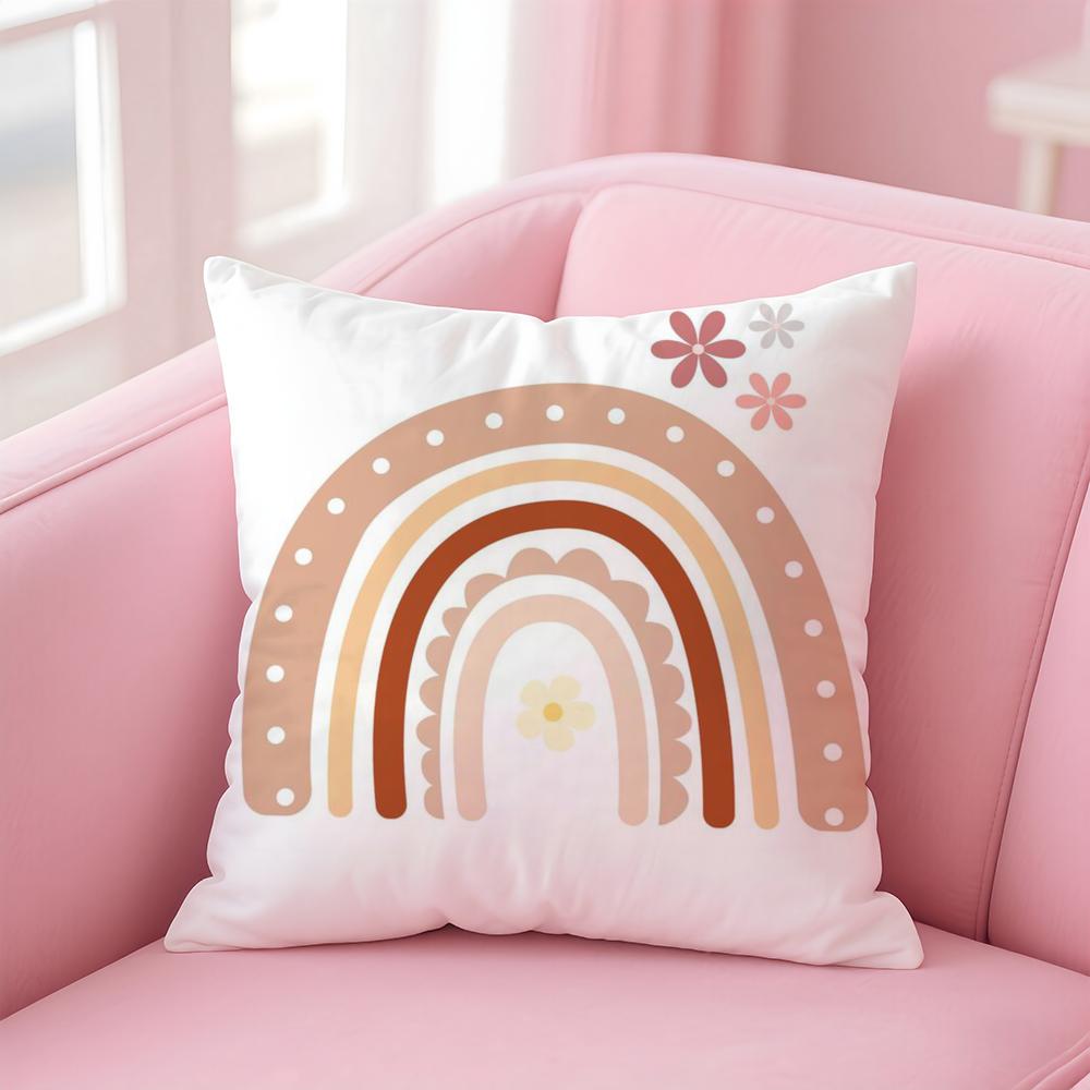 Rainbow Print Cushion Cover Linen Pillowcase Cover Soft Decor for Sofa Home Room