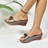 Leisure Silver Slip On Sandals Women Summer 2025 Vintage Plus Size 43 Slippers Comfortable Soft Sole Wedge Heels Slides Woman