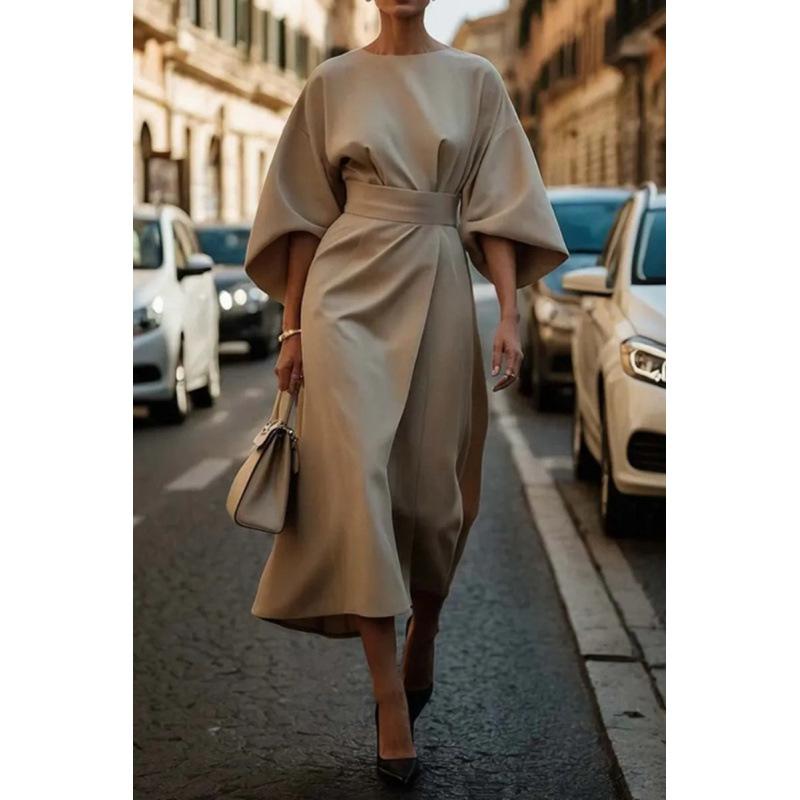 Женское модное элегантное платье с завышенной талией, повседневное платье с рукавами «летучая мышь»