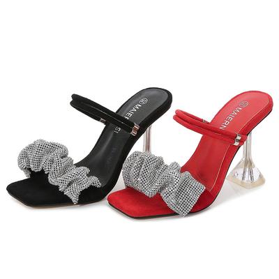 Женские туфли на шпильке, сексуальные модные сандалии со стразами и кристаллами, каблук 9 см, WZ