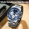Мужские часы Многофункциональные часы-хронограф для мужчин Водонепроницаемые 30 м Люминесцентные Фаза Луны Кварцевые наручные часы Коробка