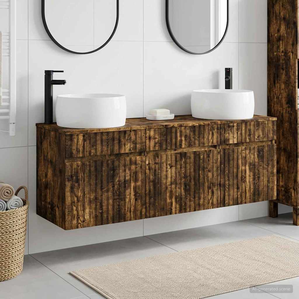 Bathroom Cabinet Set 3 pcs Smoked Oak