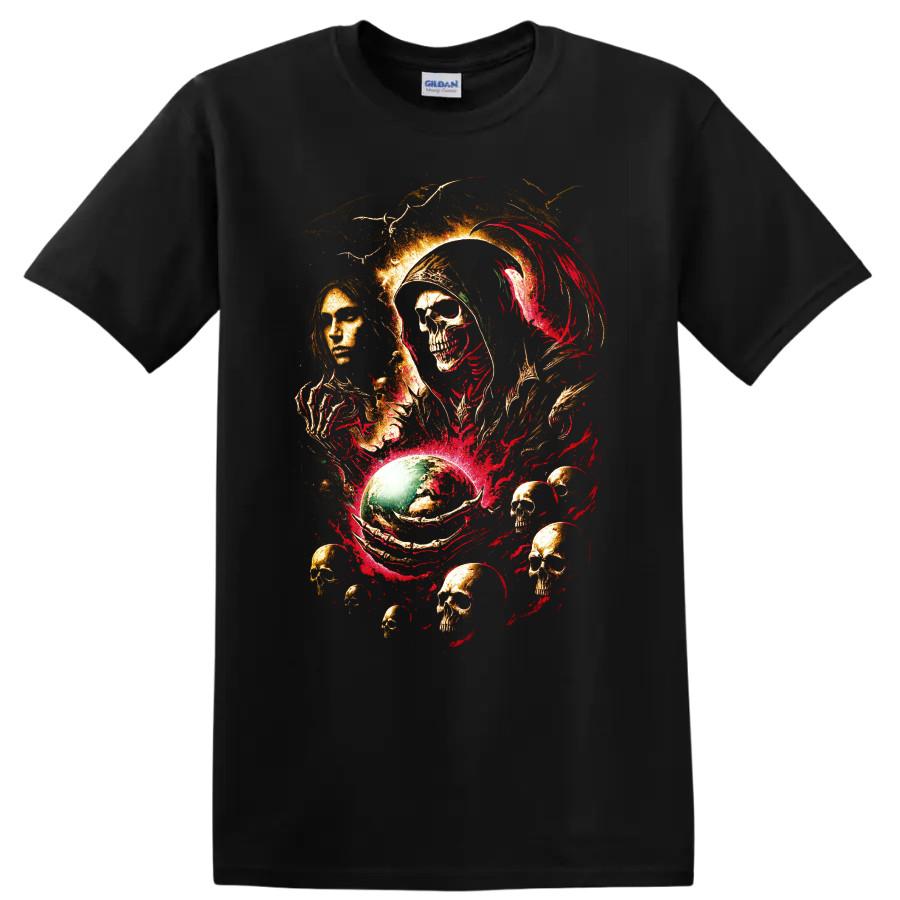 Skull T Shirt Gothic Reaper Moon Raven Red Gold Horror Art Graphic Print Tee