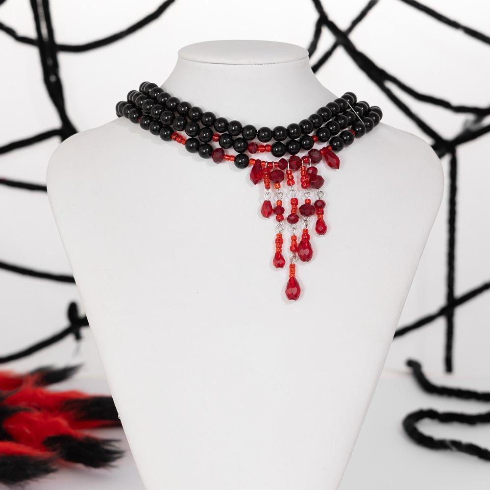 Multilayer Halloween Choker Imitation Crystal Beads Necklace Fashion Blood Drop Necklace Party