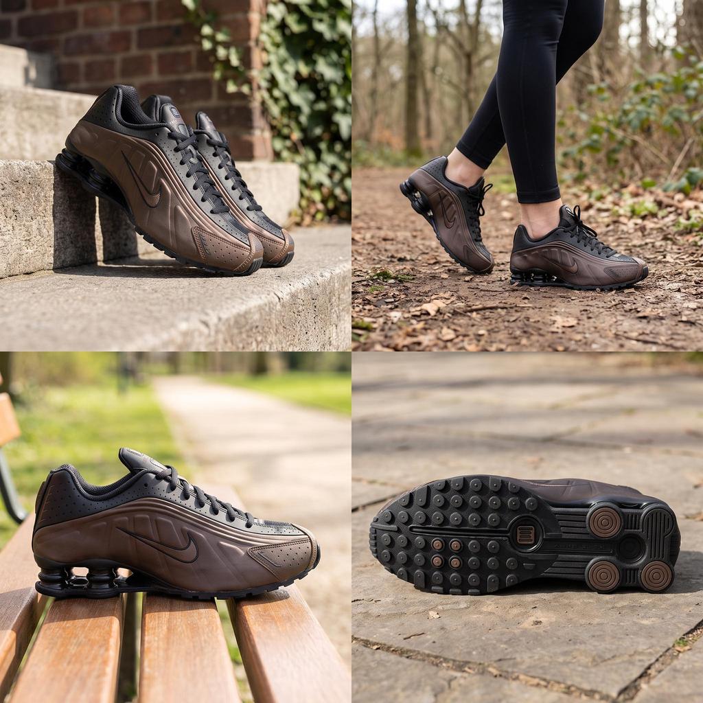 Nike Shox R4 Off Noir Ironstone женские кроссовки коричневые темно-дымчато-серые AR3565-007