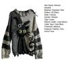 Halloween Spooky Face Sweater for Women Patchwork Print Knit Sweater Top Long Sleeve Crewneck Stitched Fall Outfit